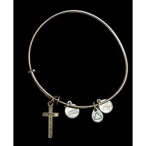 Alex & Ani Religious Silver Tone Bangle Bracelet With Cross & Inspirational Char